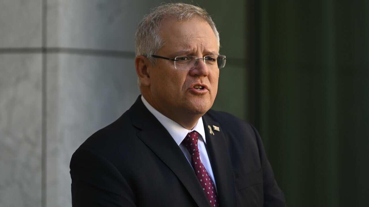 Australian Prime Minister Scott Morrison speaks to the media during a press conference at Parliament House in Canberra, Thursday, April 23, 2020. (AAP Image/Lukas Coch) NO ARCHIVING
