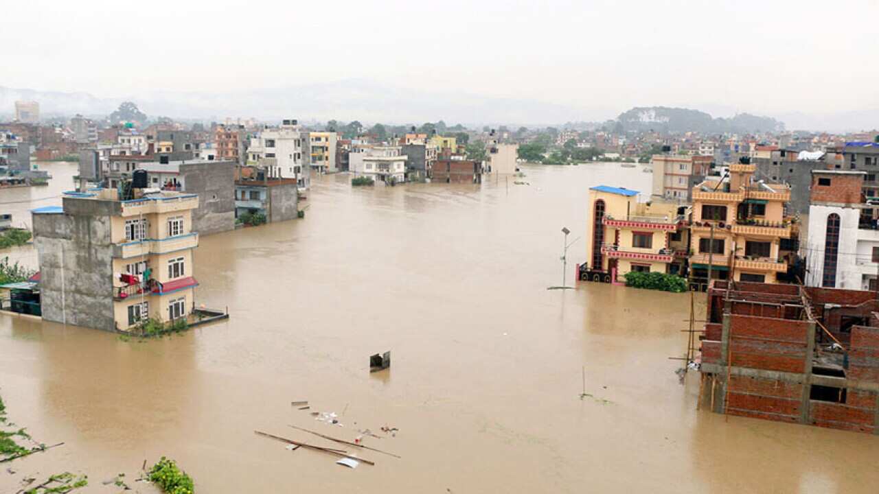 Flash floods in Bhaktapur, Nepal after heavy rainfall. 11 June 2018.