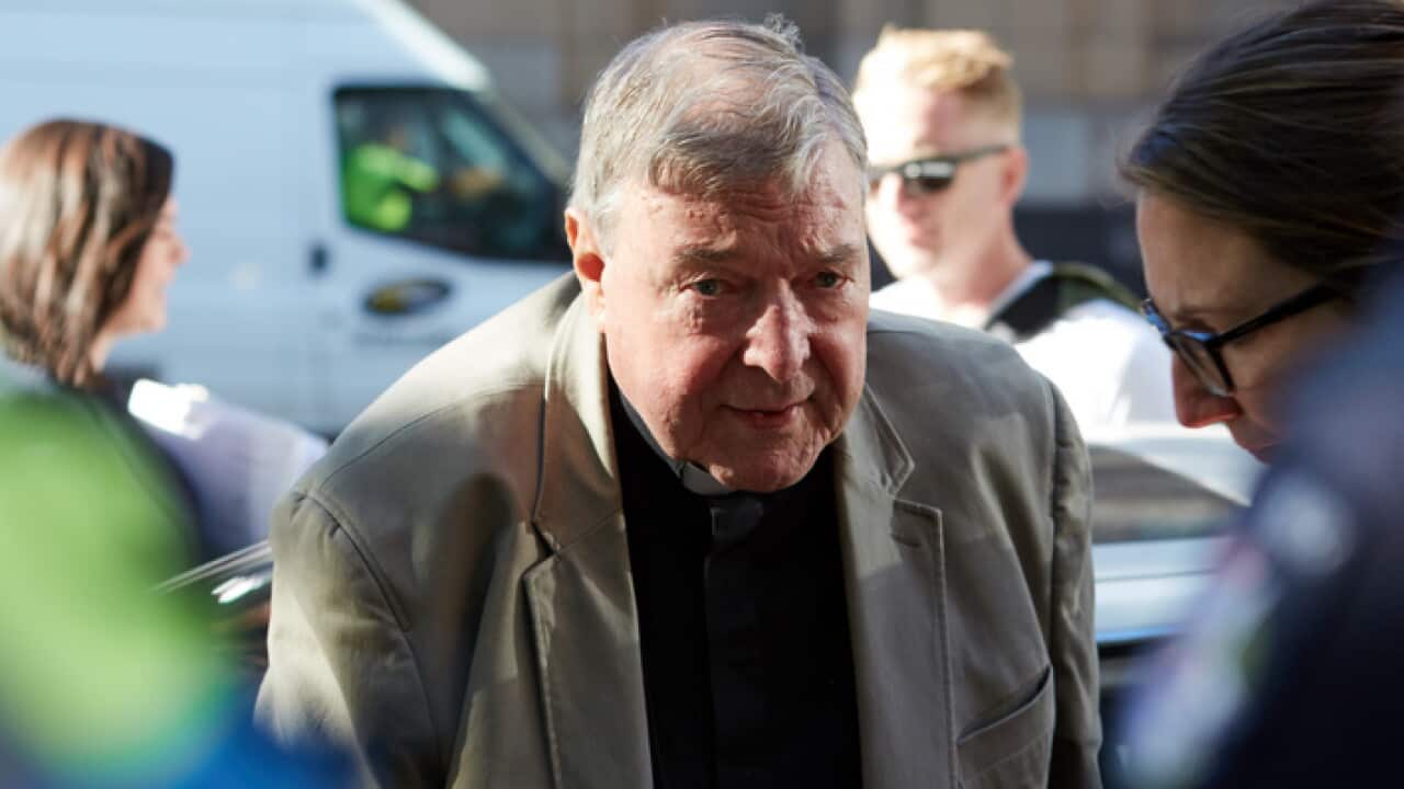 Cardinal George Pell arrives at County Court in Melbourne, Wednesday, February 27, 2019.