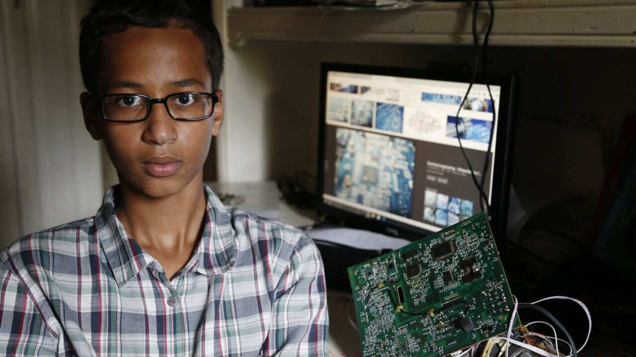 Irving MacArthur High School student Ahmed Mohamed, 14, poses for a photo at his home in Irving, Texas (Supplied)