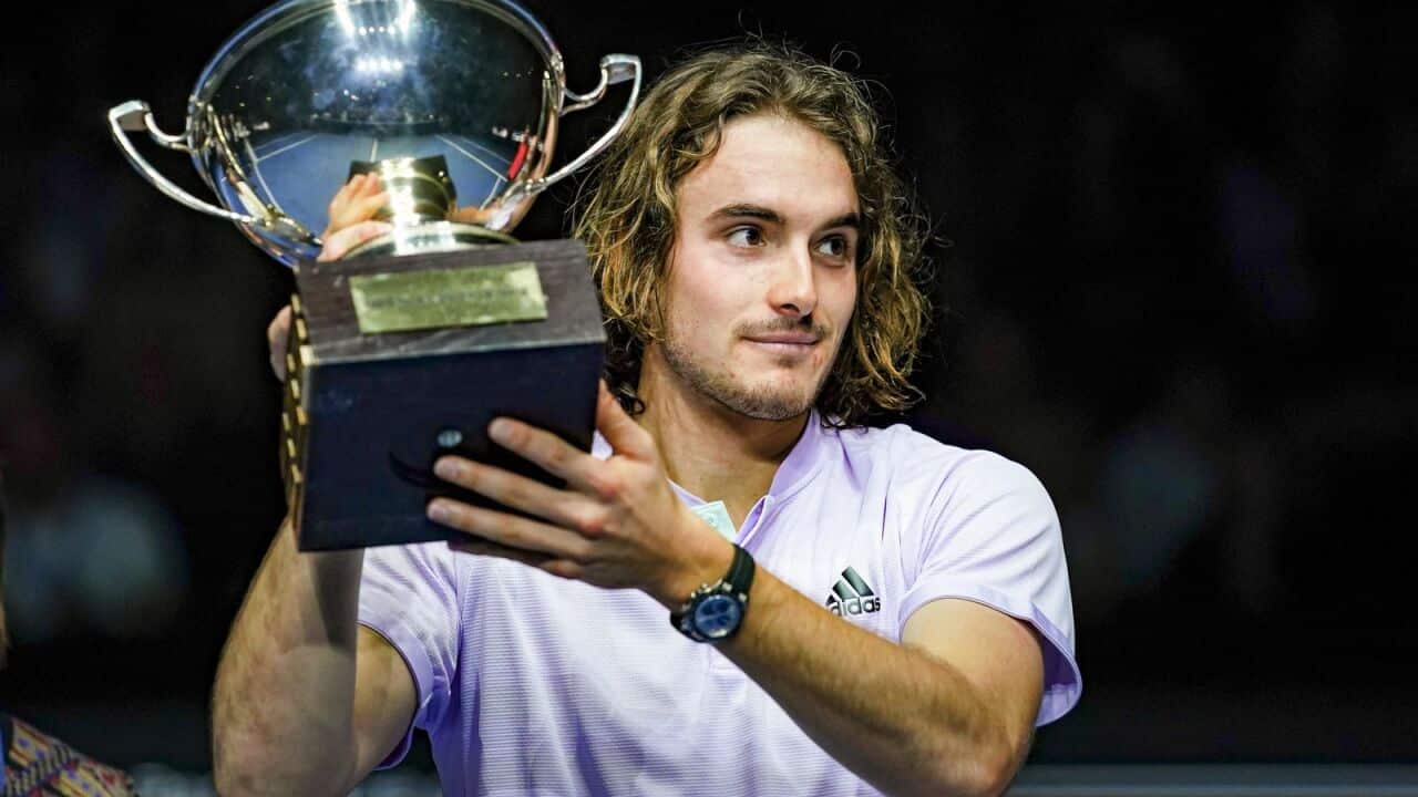Stefanos Tsitsipas (GRE) celebrates his victory during the Open 13 Provence ATP 250 final between Stefanos Tsitsipas vs Felix Auger-Aliassime, in Marseille, France on February 23, 2020
