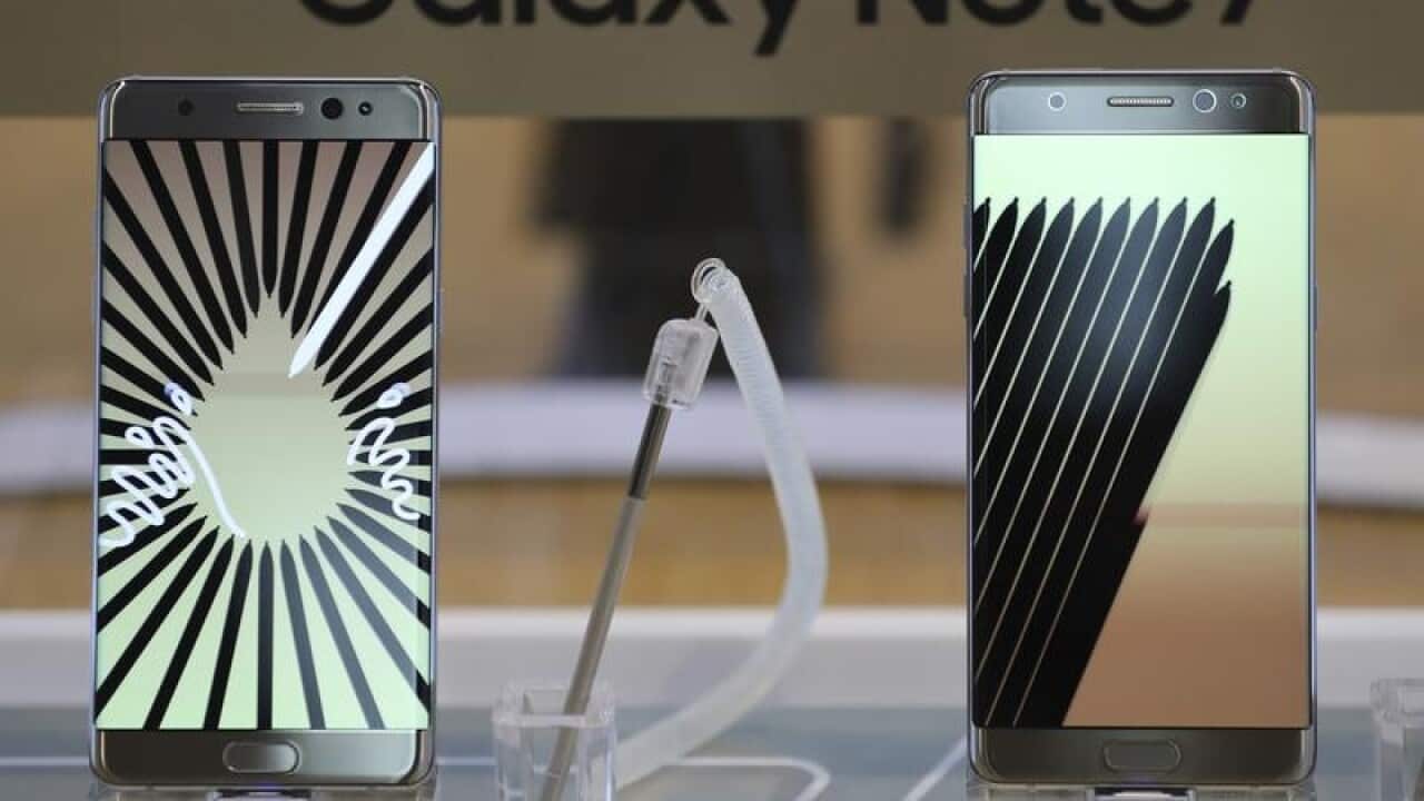 Two Samsung Electronics Galaxy Note 7 smartphones