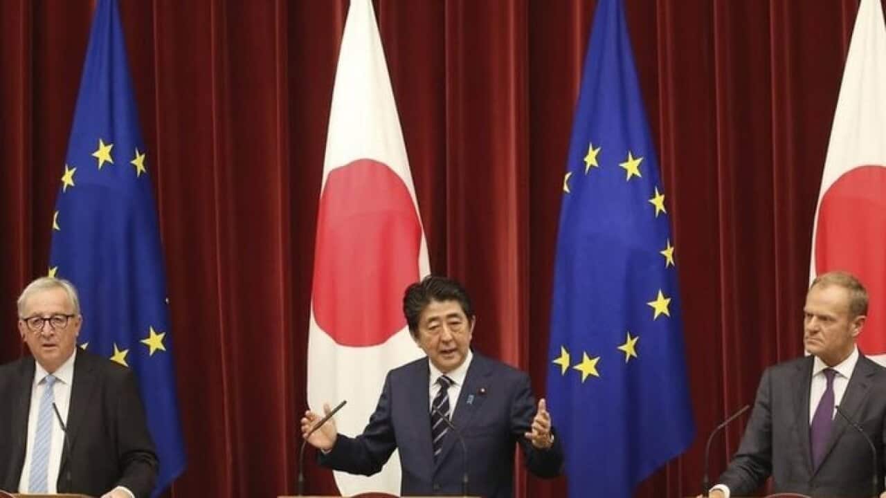 Japan's trade deal with EU will eliminate tariffs on nearly all goods they trade in. (AAP)