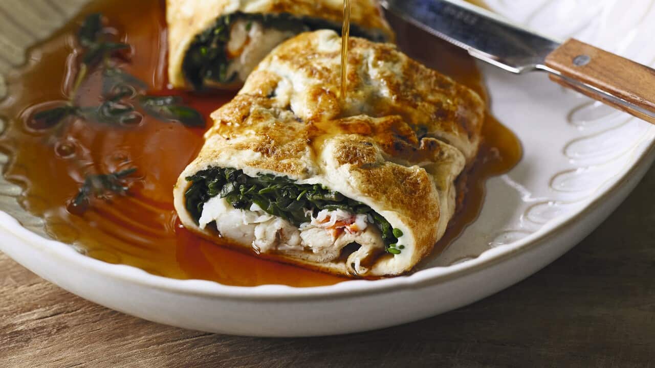 Spanner crab omelette with coastal succulents and ocean broth