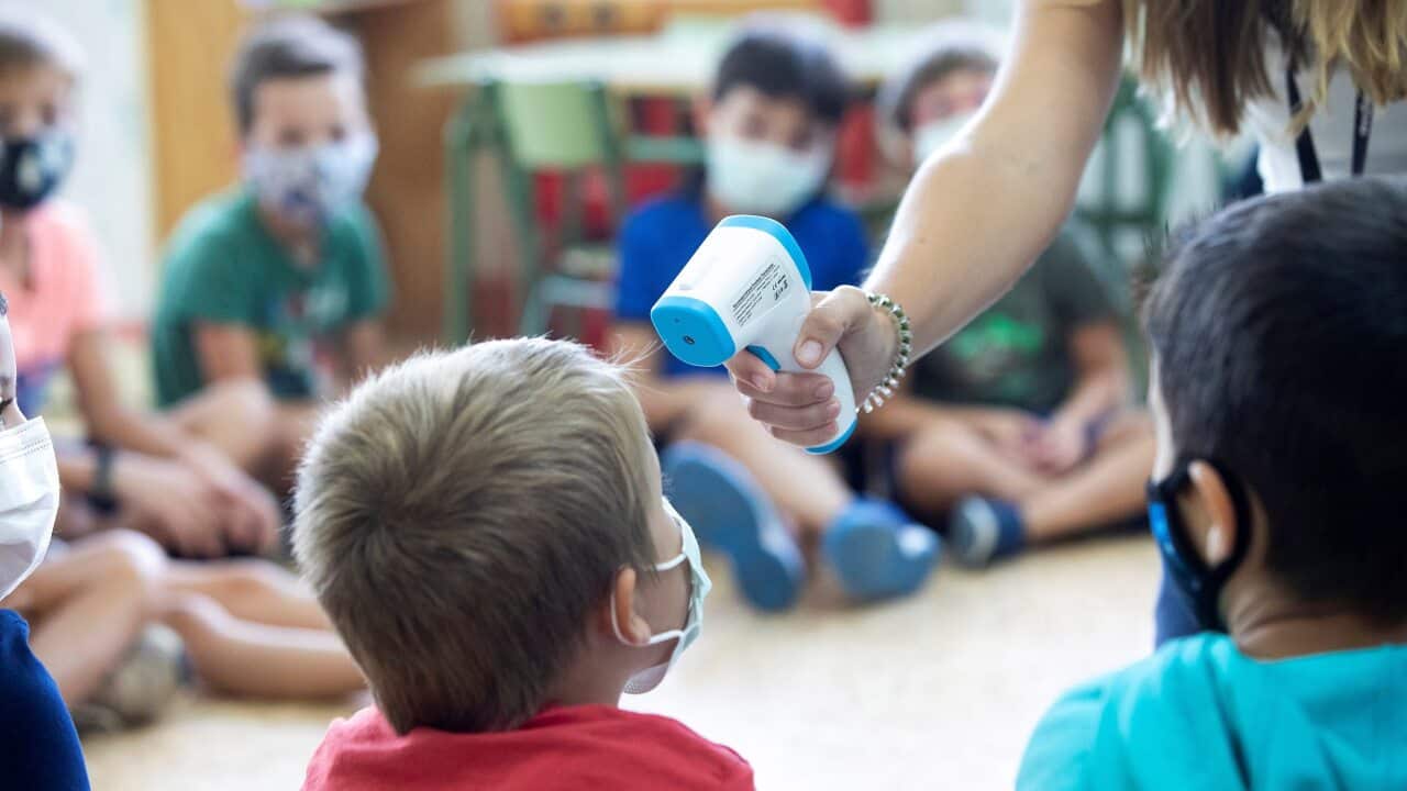 Temperature checks during the first day of school classes in Castellon de la Plana, Valencia, eastern Spain.