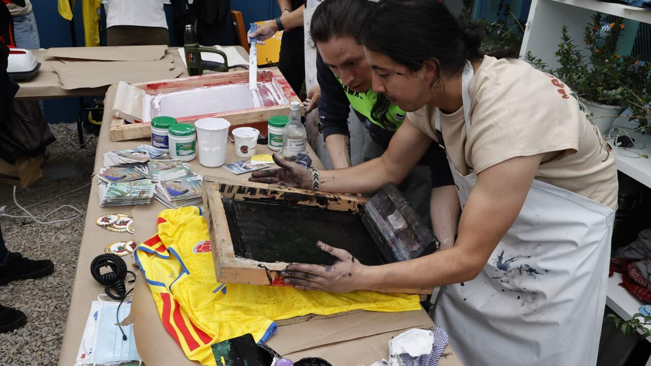 Supporters of Colombian presidential candidate Cepeda make jerseys