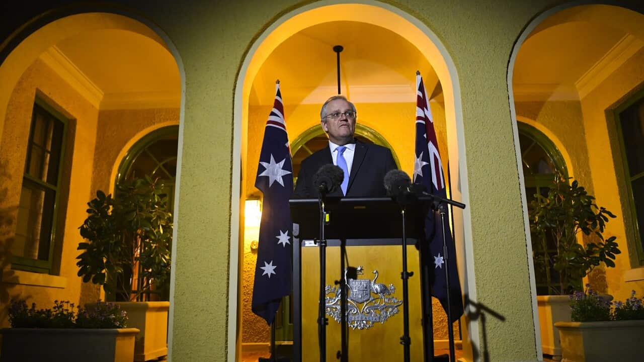 Prime Minister Scott Morrison speaking after the National Cabinet