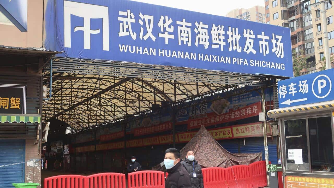 Photo shows a seafood market in the central China city of Wuhan that has been shut since being linked to the initial outbreak of a new coronavirus