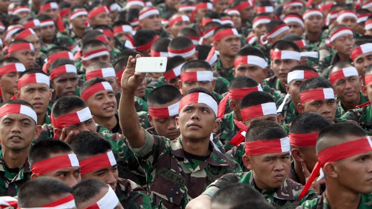 Indonesian soldiers at a Gathering for National Unity ceremony,Jakarta