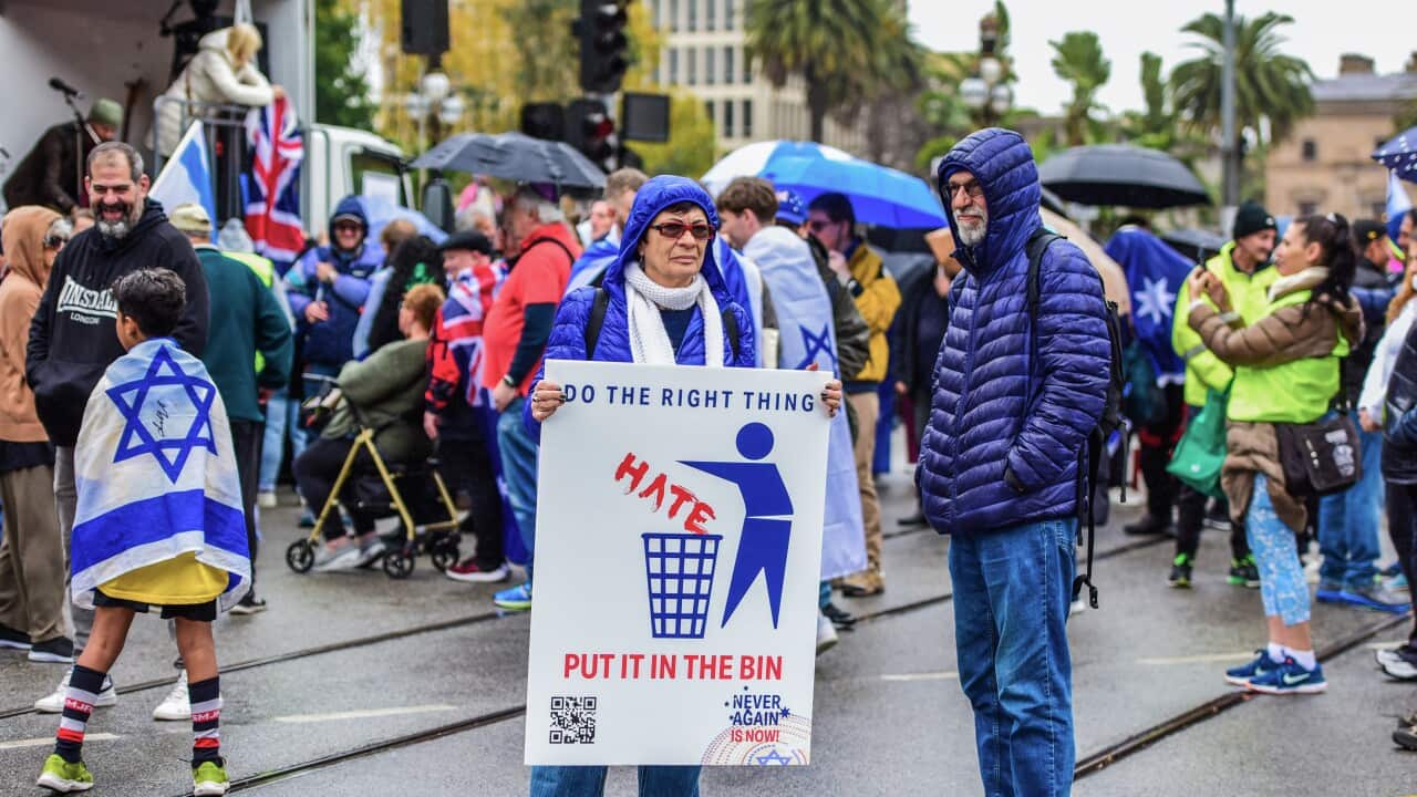 Pro-Jewish supporter holds a placard during the Pro-Jewish