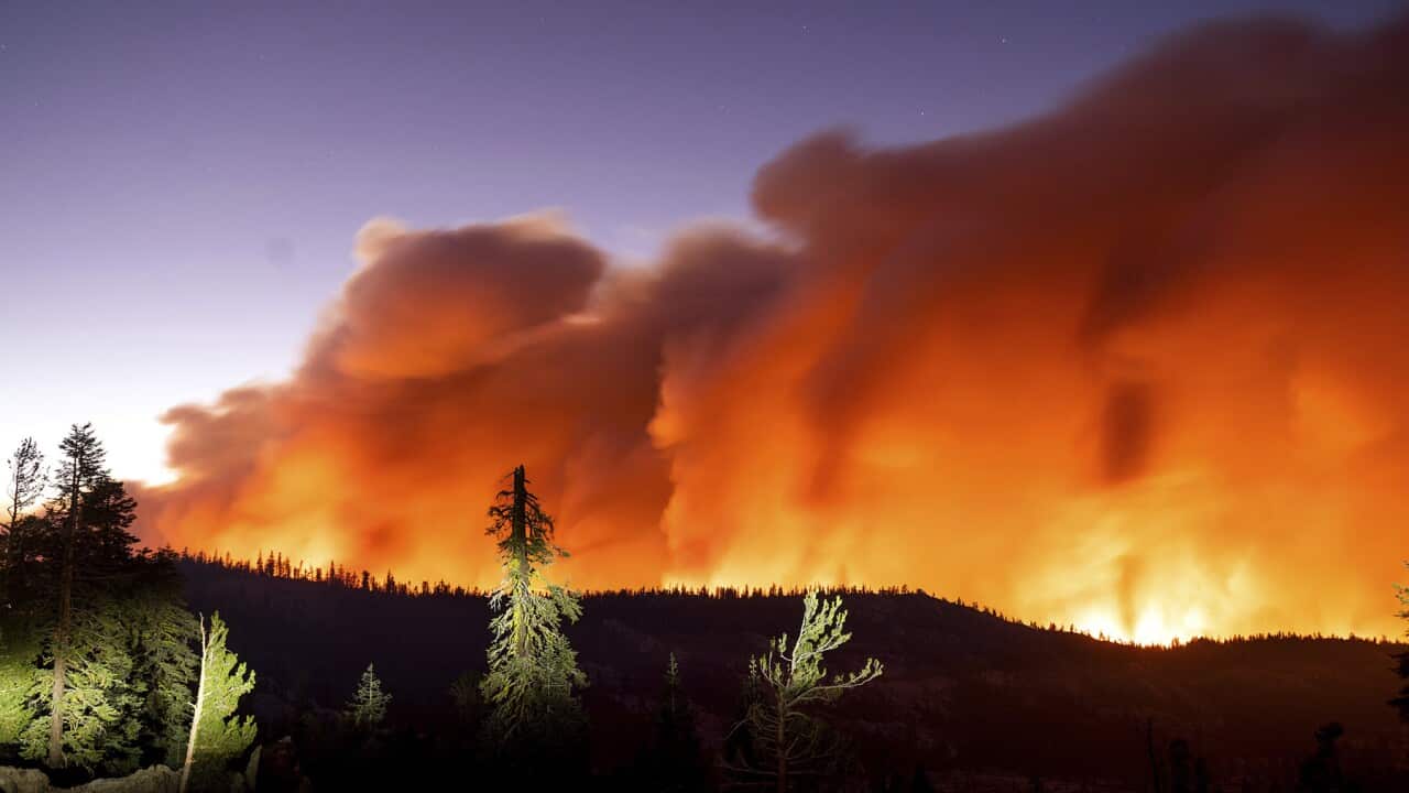 A fire burns in California