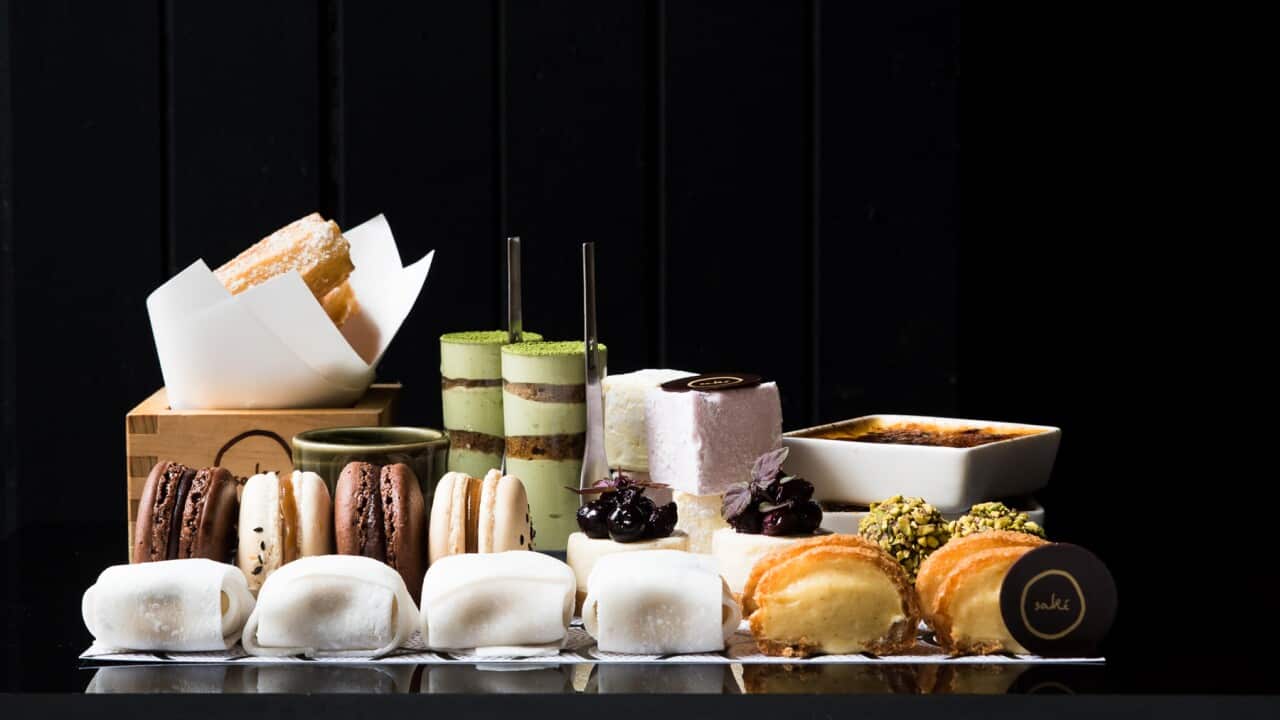 Sake dessert platter