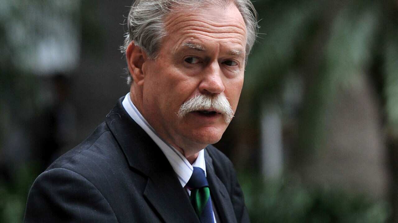 Catholic Church official Michael Salmon leaving the Royal Commission