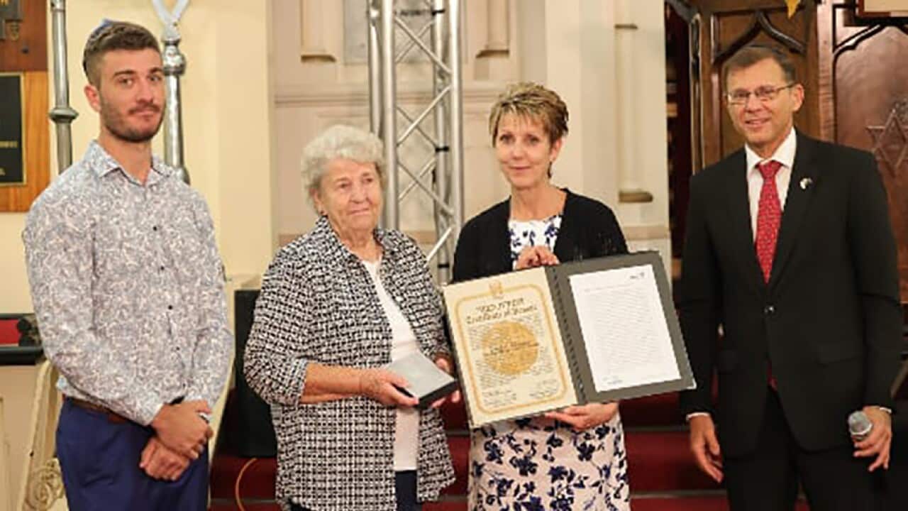 The family of the late Jacob Klaasje van der Haar receive the award from Chargé d’Affaires Dr Tibor Shalev Schlosser