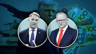 A graphic showing Defence Minister Richard Marles beside Prime Minister Anthony Albanese to illustrate defence budget increases