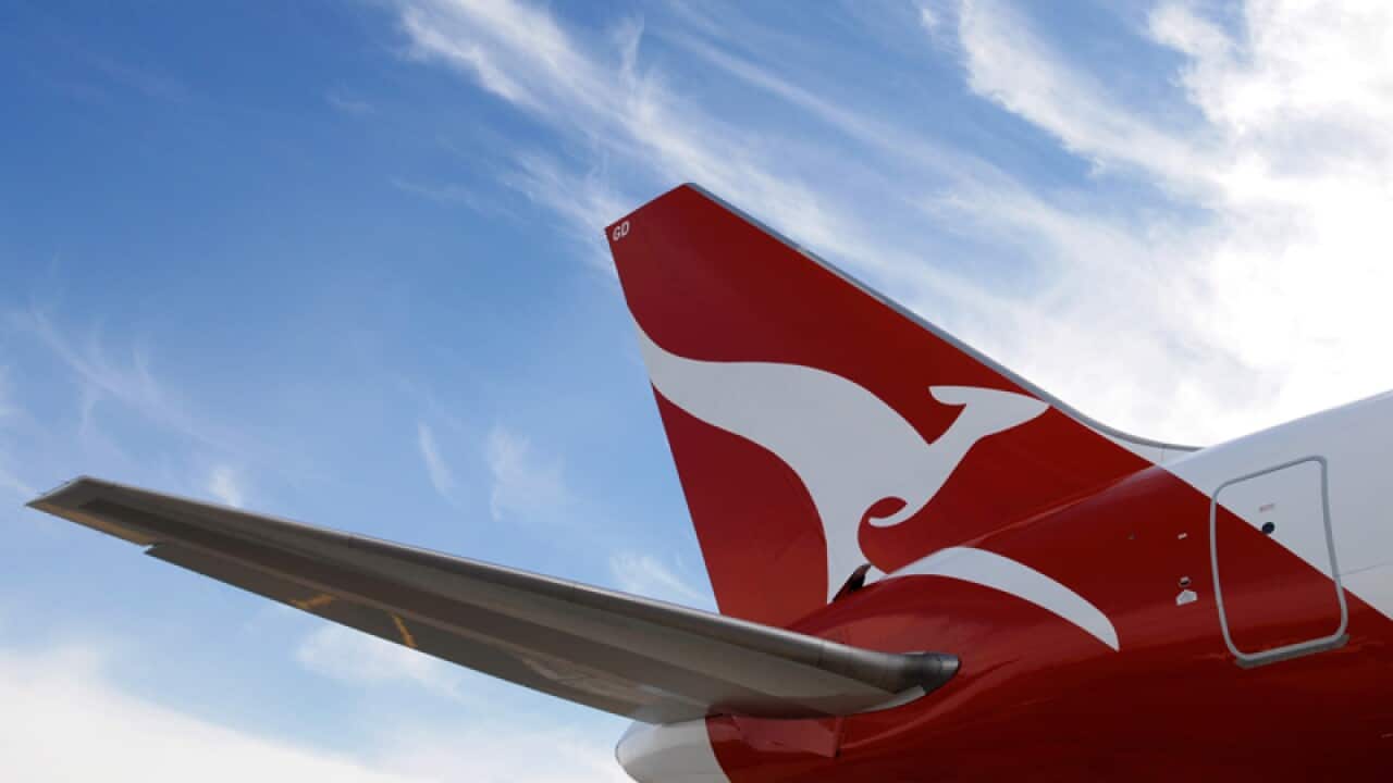 The tail of a Qantas Boeing 767 in Sydney