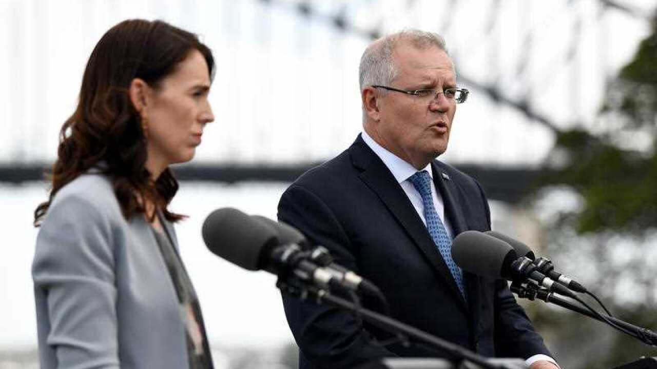 New Zealand Prime Minister Jacinda Ardern and Australian Prime Minister Scott Morrison speak during a press conference in Sydney, 28 February. 2020.