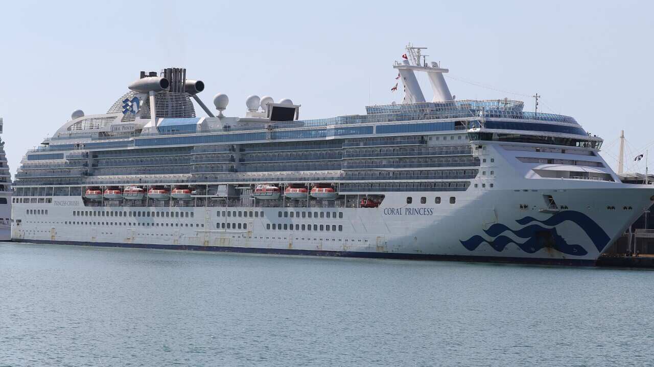 A cruise ship that is docked.