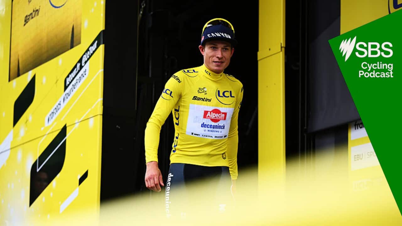 LILLE, FRANCE - JULY 05: Jasper Philipsen of Belgium and Team Alpecin - Deceuninck celebrates at podium as Yellow Leader Jersey winner during the 112th Tour de France 2025, Stage 1 a 184.9km stage from Lille to Lille / #UCIWT / on July 05, 2025 in Lille, France. (Photo by Dario Belingheri/Getty Images)