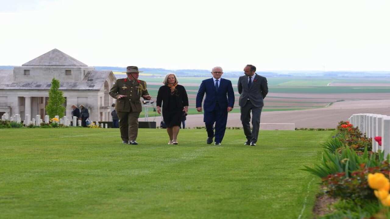 The Turnbulls with French PM at France's Australian National memorial.