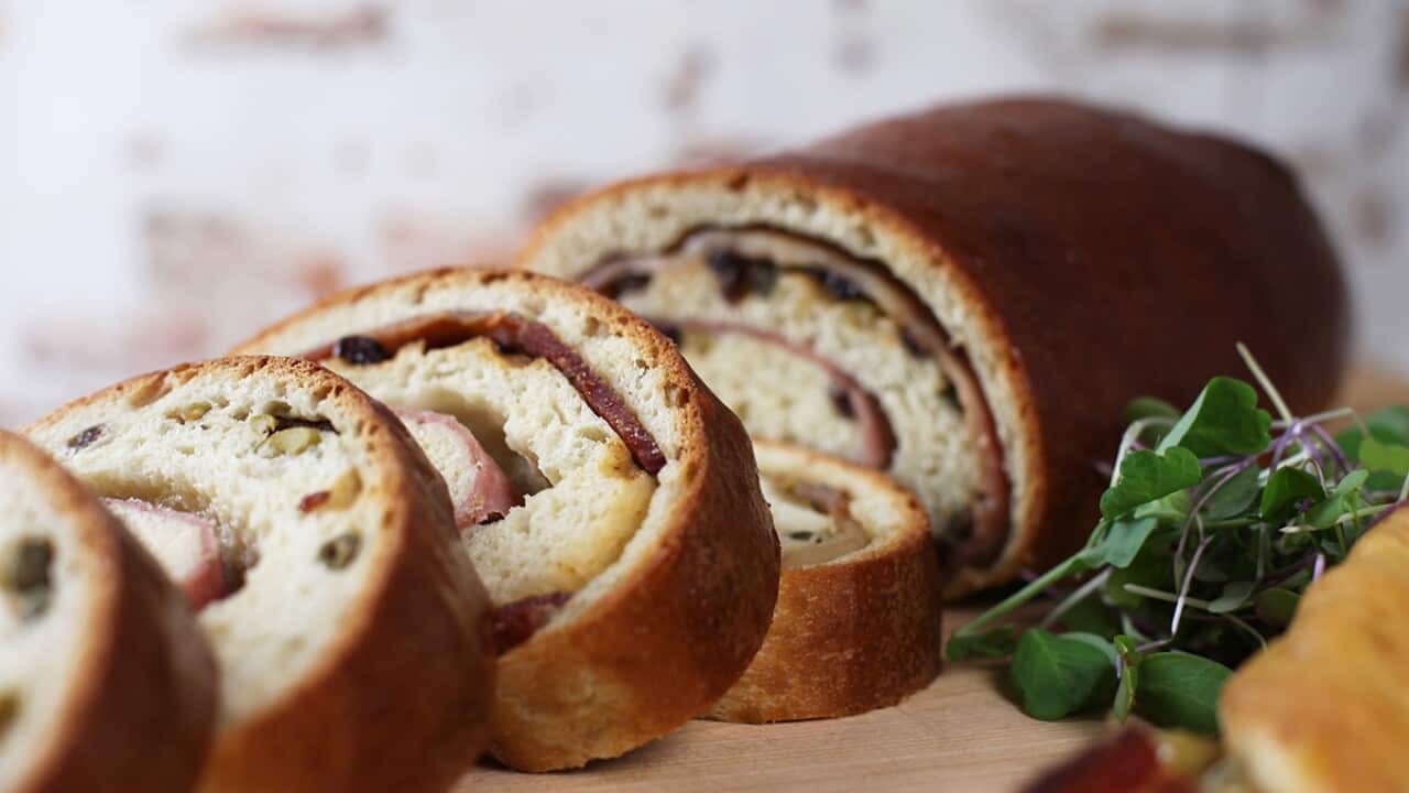 Ham, bacon and olive bread