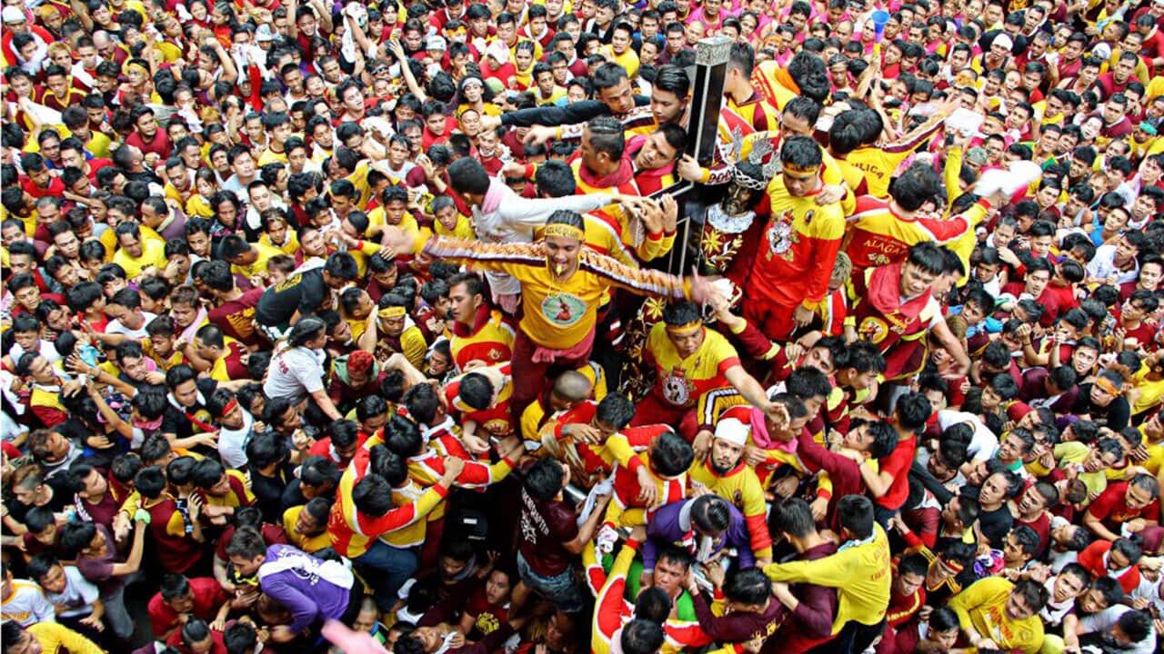 The arrival of the Black Nazarene procession and devotees