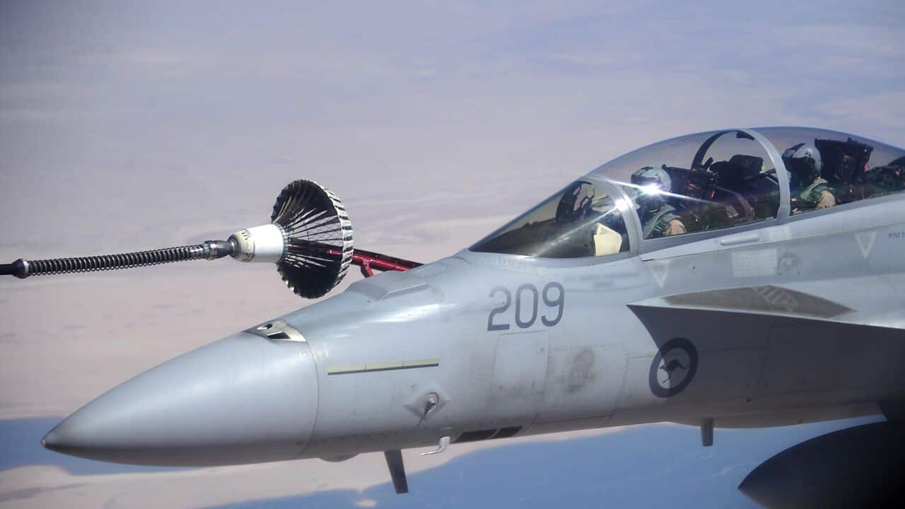 RAAF Super Hornet aircraft above Iraq