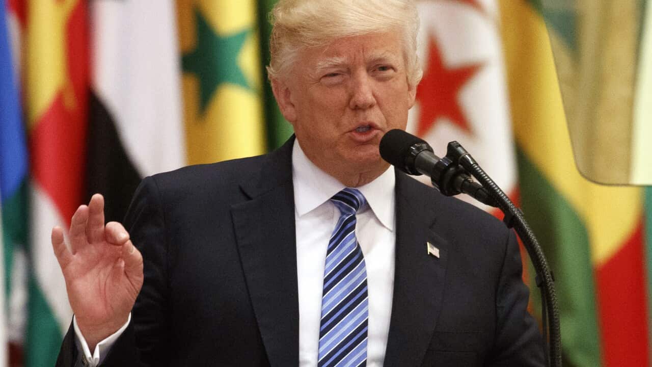 US President Donald Trump delivers a speech to the Arab Islamic American Summit