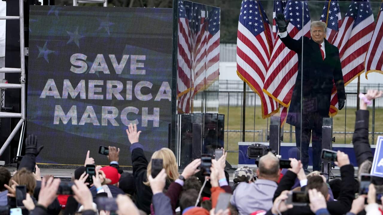 Former US president Donald Trump speaks to his supporters at a rally on 6 January. His supporters later stormed the Capitol building.