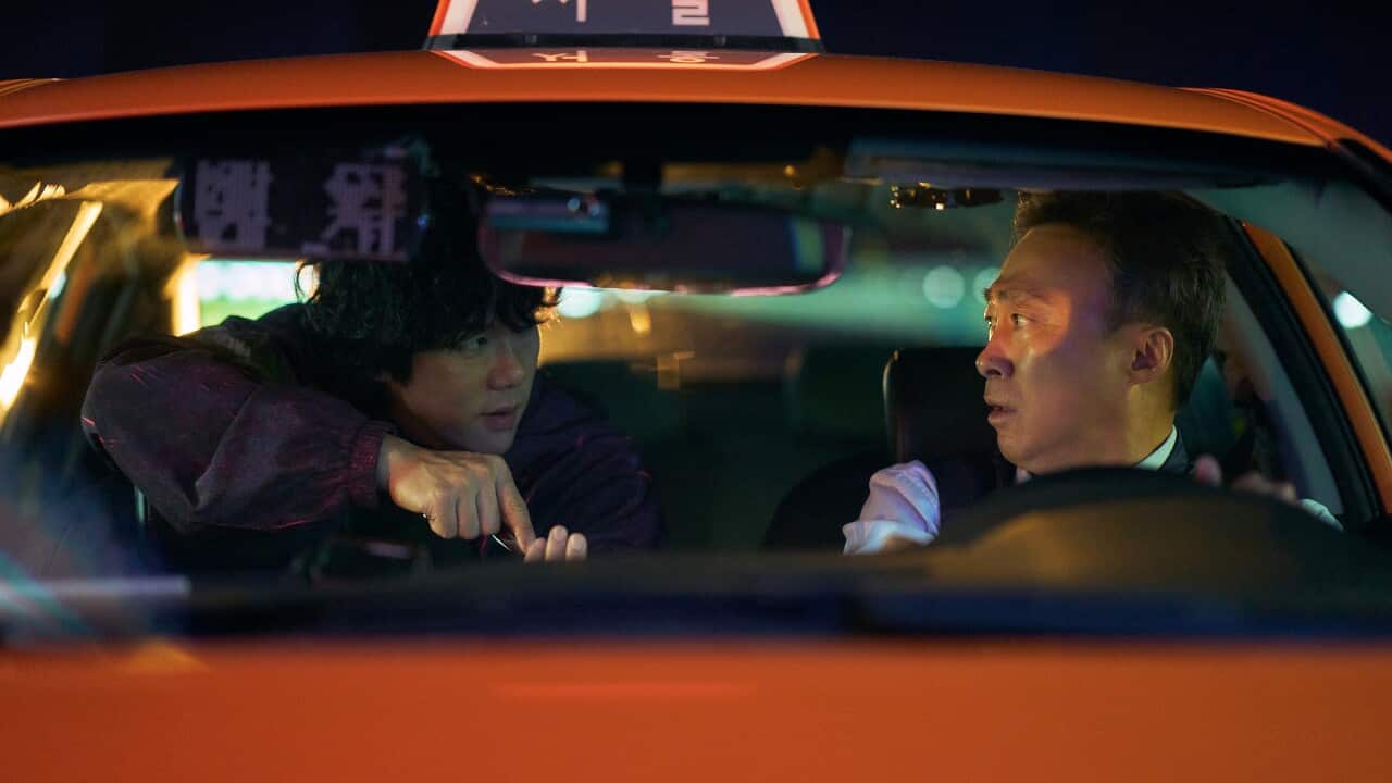 In the taxi in A Bloody Lucky Day