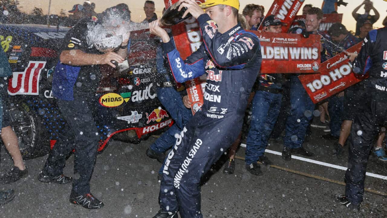 Shane Van Gisbergen (right) and Jamie Whincup (centre)