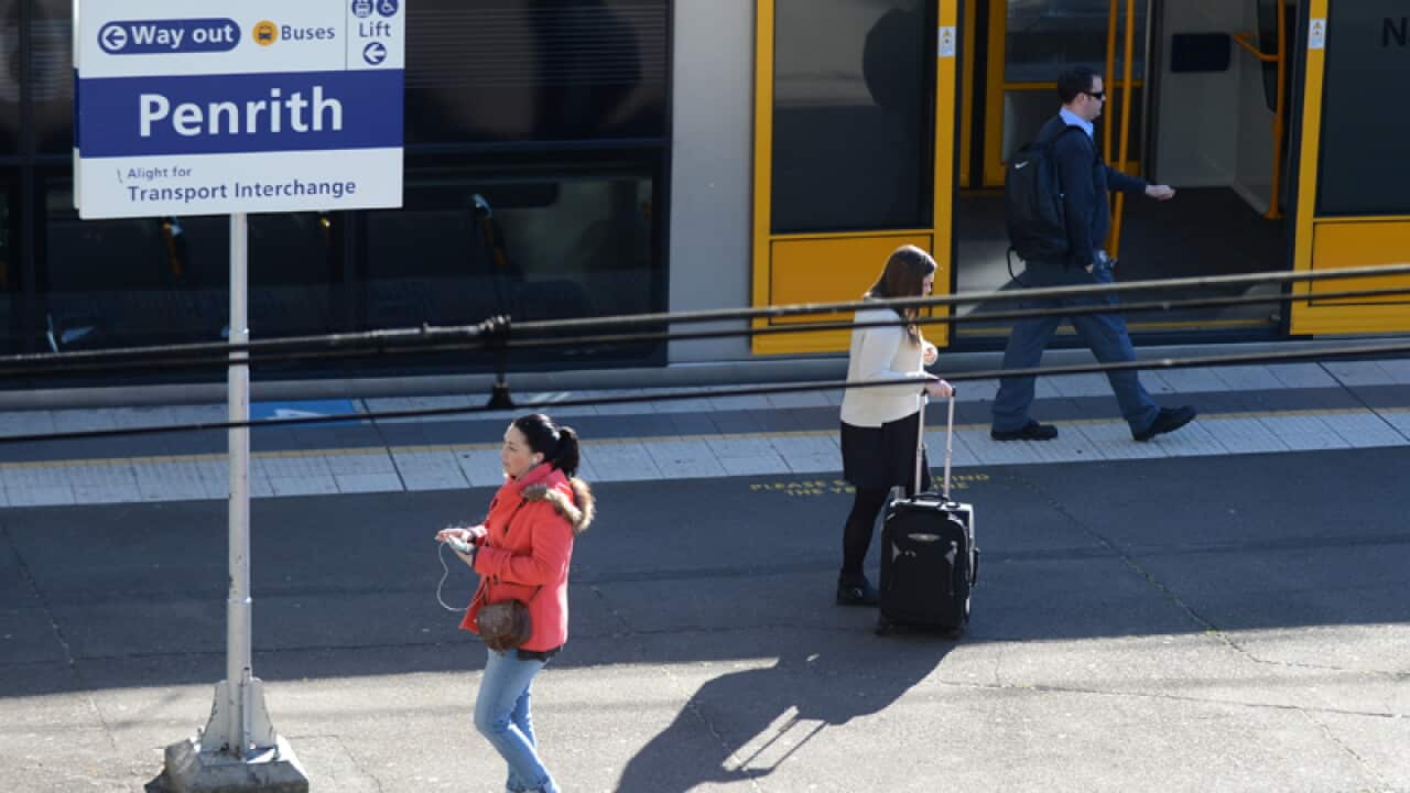 Commuters at the Penrith train station in the Western Sydney suburb