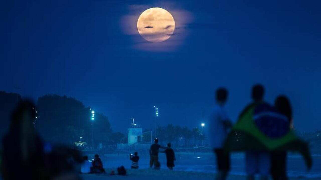 Supermoon rises at Ipanema beach in Rio de Janeiro, Brazil. (Getty Images)