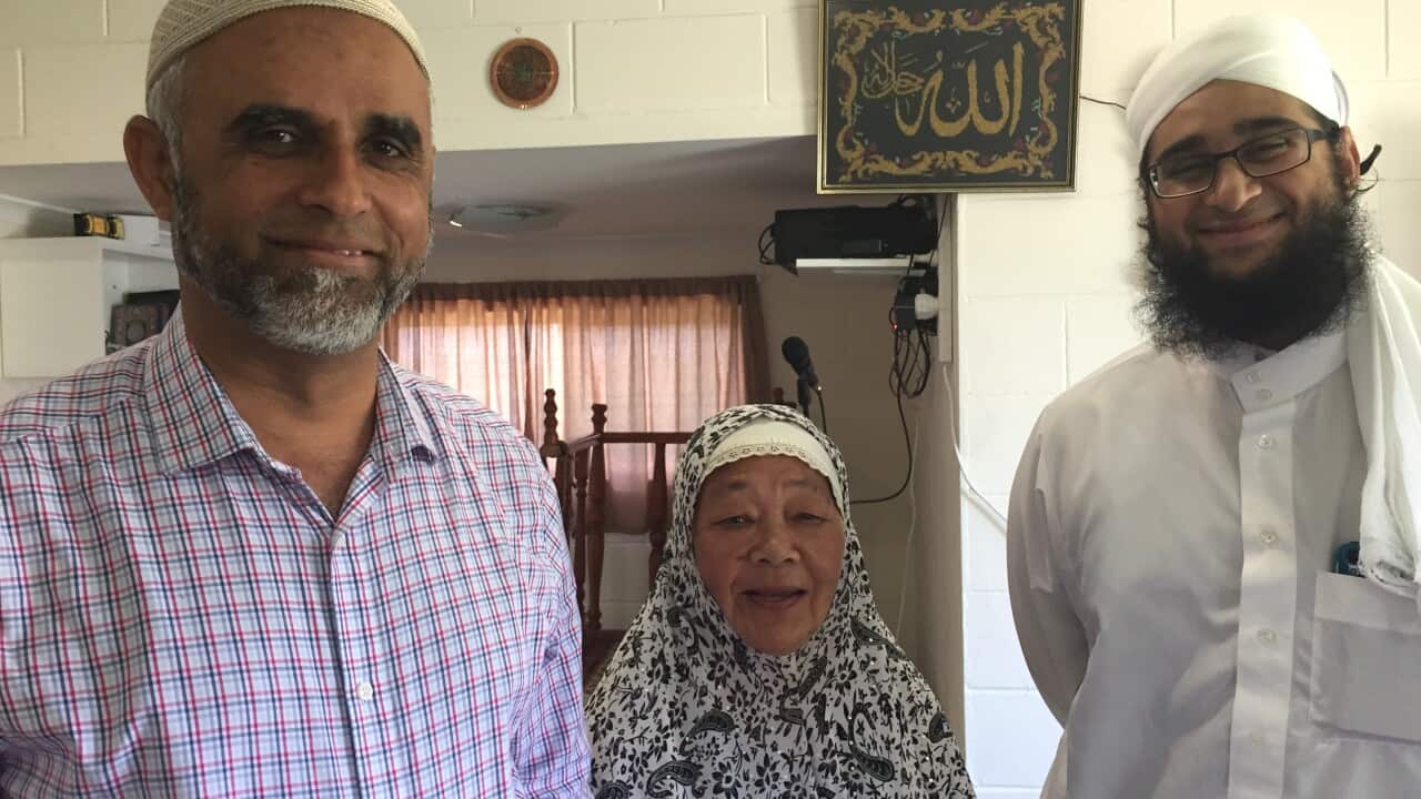Waheed Haider (Islamic Society of Mackay president), Miriam Crenan (fourth generation Muslim from Mackay) and Iman Eshfaq Akbar.