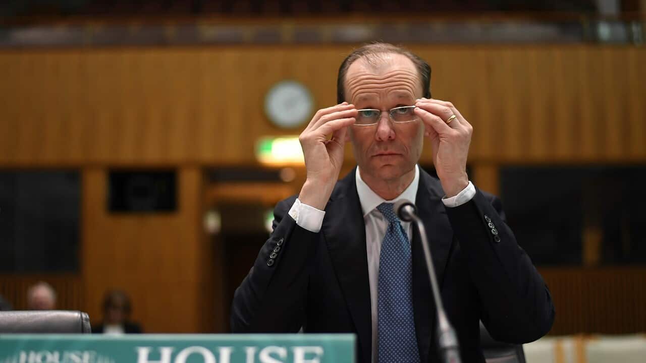ANZ CEO Shayne Elliott prepares to speak during the House of Representatives Economic Committee inquiry at Parliament House in Canberra, Wednesday, October 11, 2017. (AAP Image/Lukas Coch) NO ARCHIVING