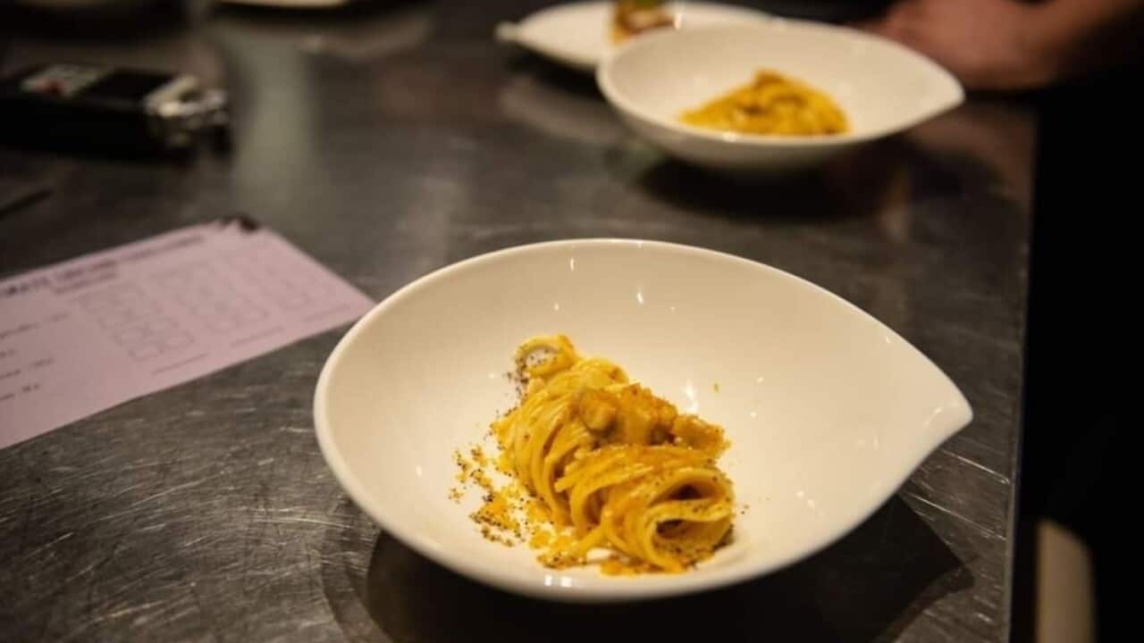 a dish with carbonara di mare