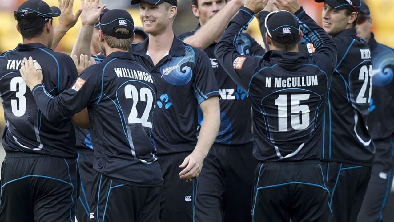 The New Zealand cricket team celebrate