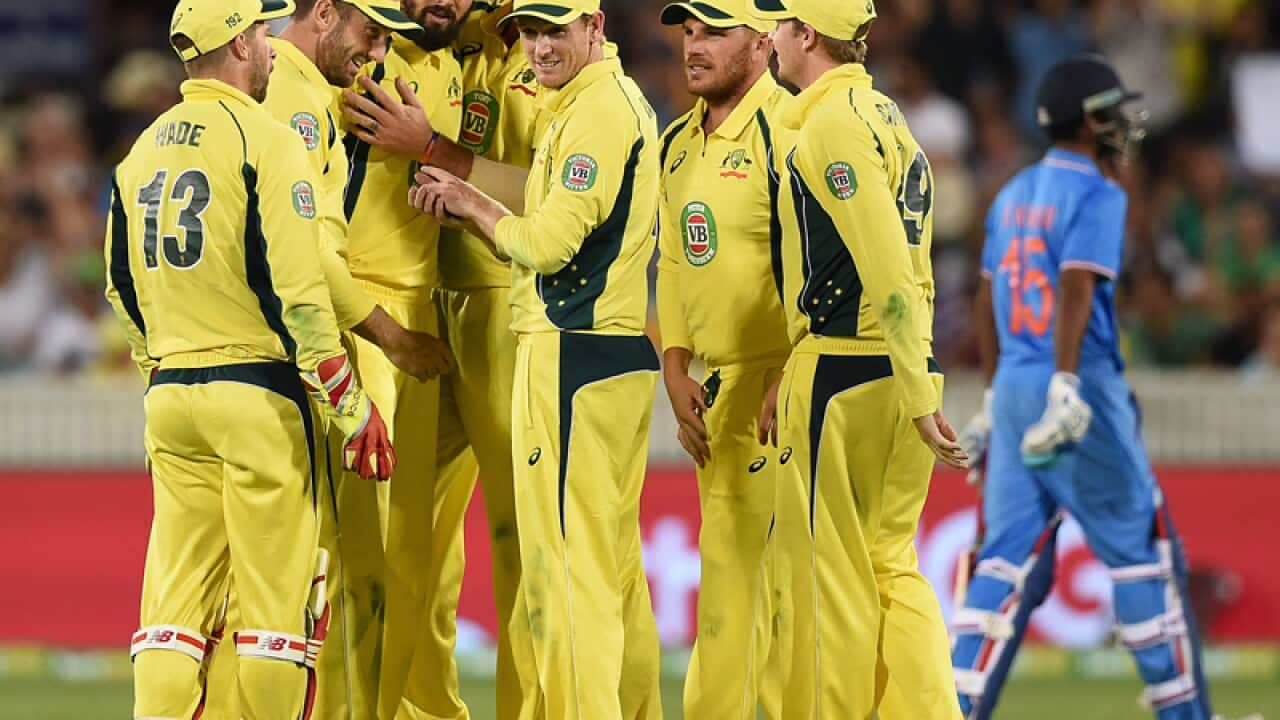 Australia celebrate Kane Richardson's 5th wicket