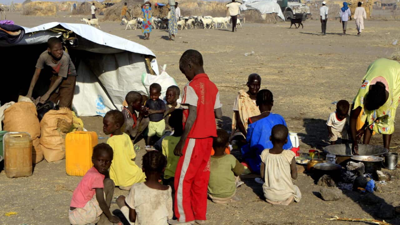 South Sudanese refugees in a refugee camp