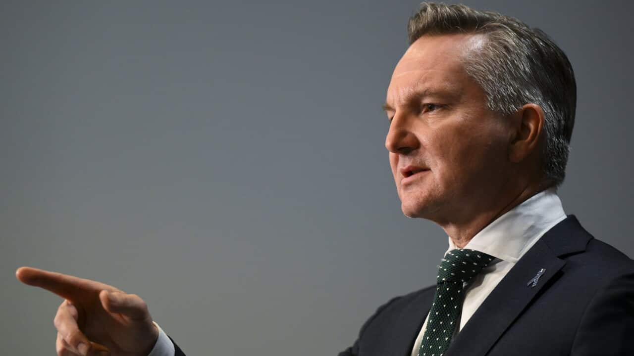 Federal Energy Minister Chris Bowen points his finger at the media