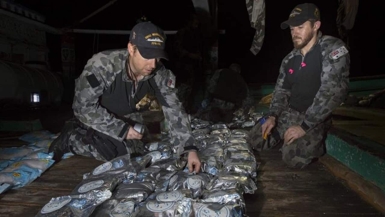 Royal Australian Navy officers have seized 414 kilograms of heroin in the Western Indian Ocean.
