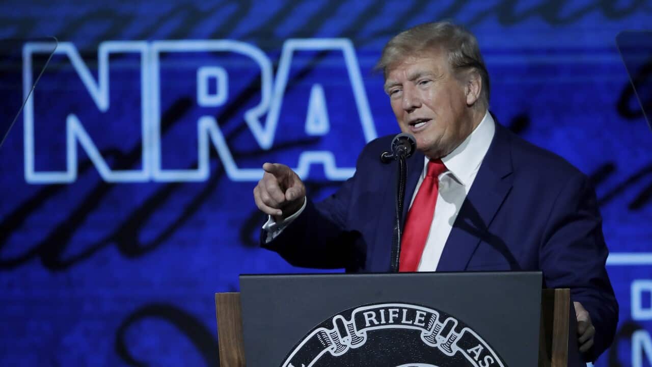 Donald Trump addressing the annual convention of the National Rifle Association in Houston