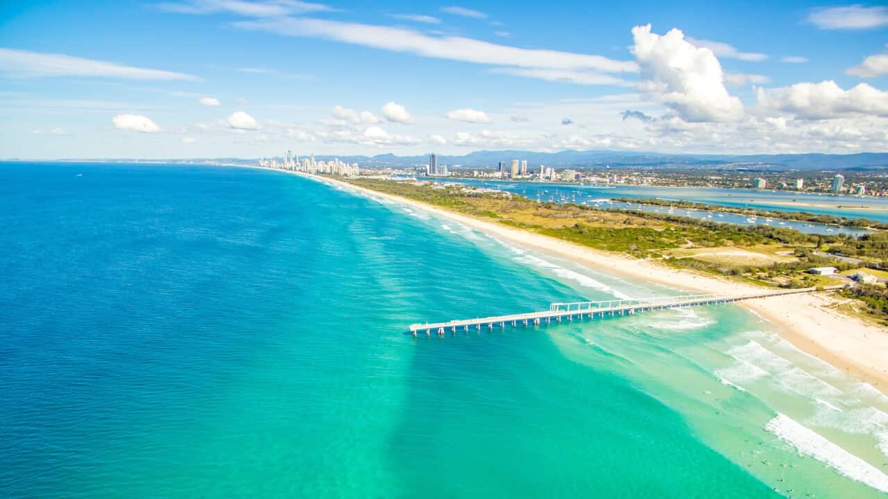 An aerial photo of the Sand Pumping Jetty at the Spit on the Gold Coast