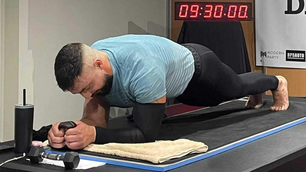 A man planked for 9.5 hours, breaking the world record.