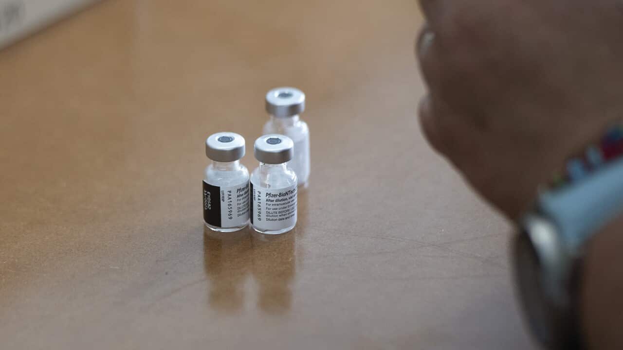 Pfizer vaccines in an ambulance converted to a vaccine hub in Cape Town, South Africa