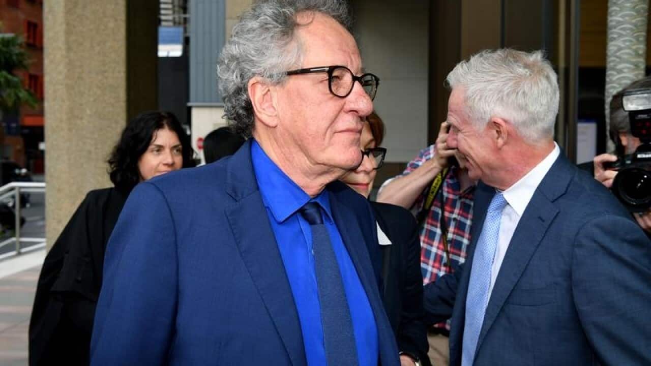 Geoffrey Rush has arrives at the Federal Court in Sydney for his defamation trial. (AAP)