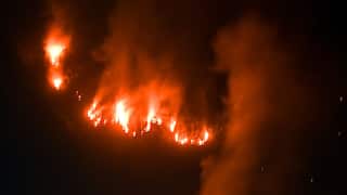 A large fire in the darkness.