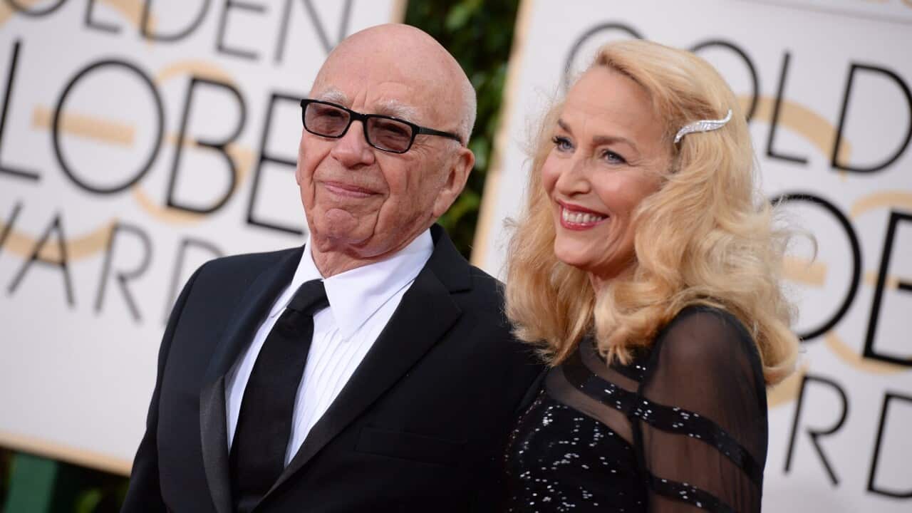 Jerry Hall and Rupert Murdoch attend the 73rd Annual Golden Globe Awards held at the Beverly Hilton Hotel in Los Angeles.