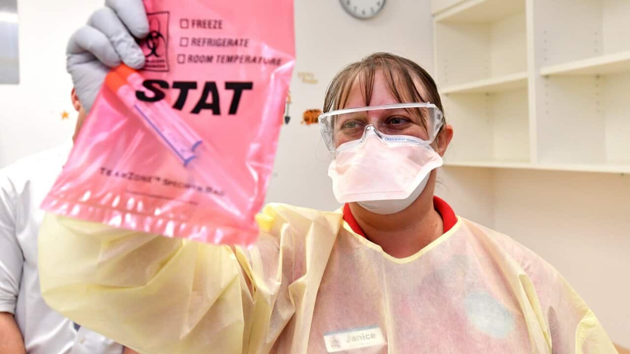 Janice Geary, Clinical nurse consultant of Infection Management Services is seen inside the fever clinic at the Prince Charles Hospital in Brisbane.