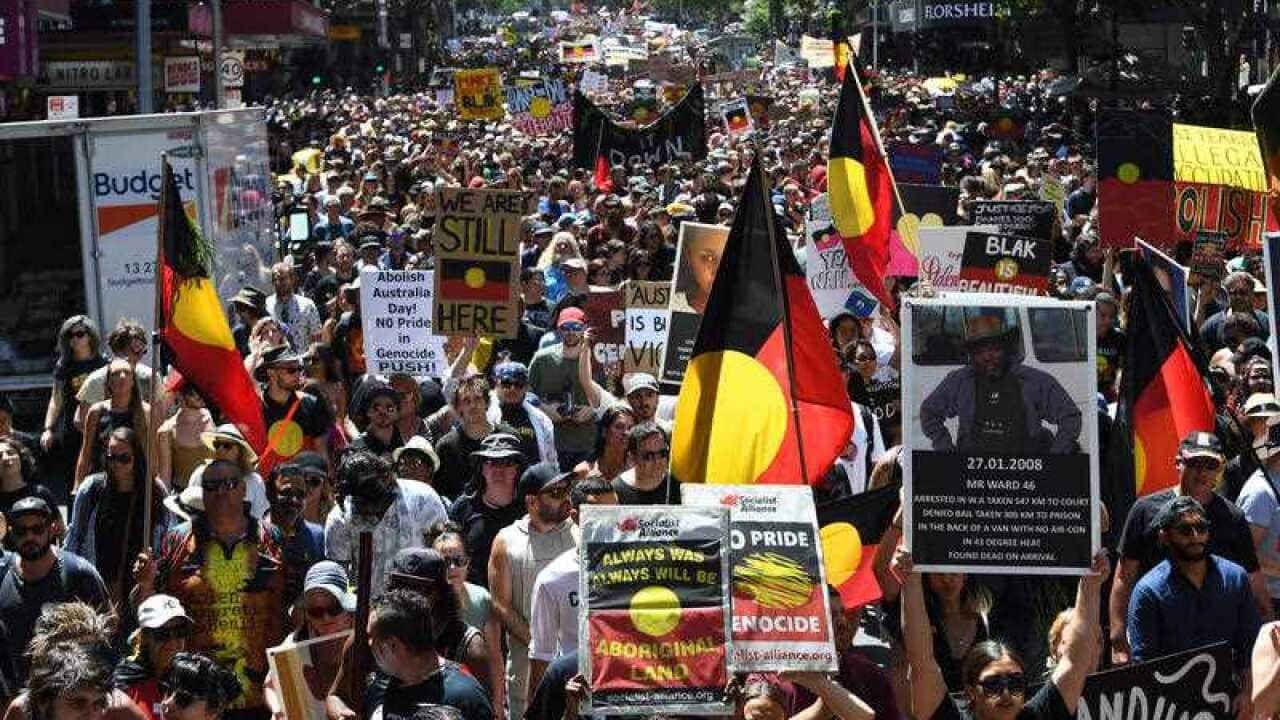 The Invasion Day march in Melbourne.